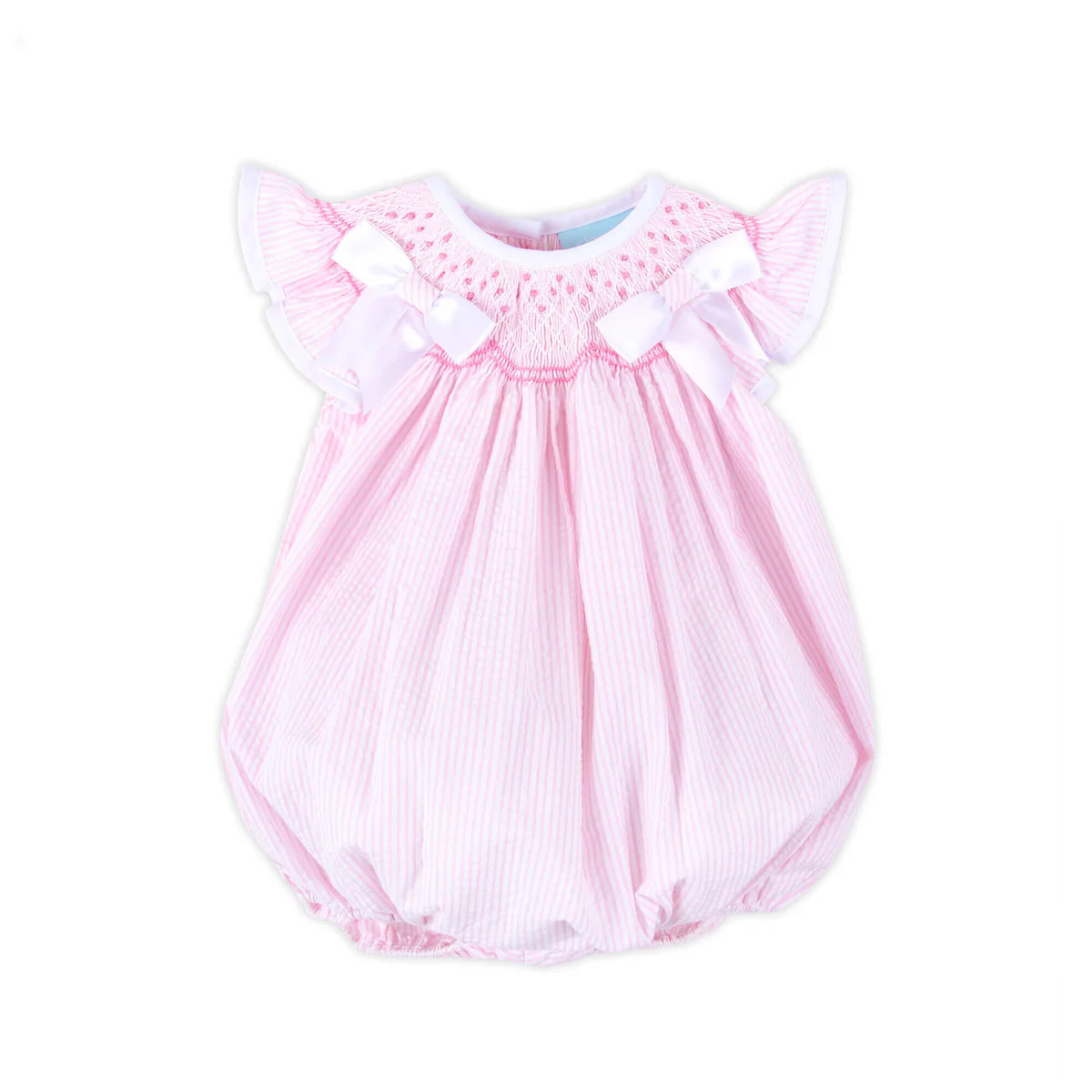 Pretty In Pink Stripe Smocked Bow Bubble | Classic Whimsy