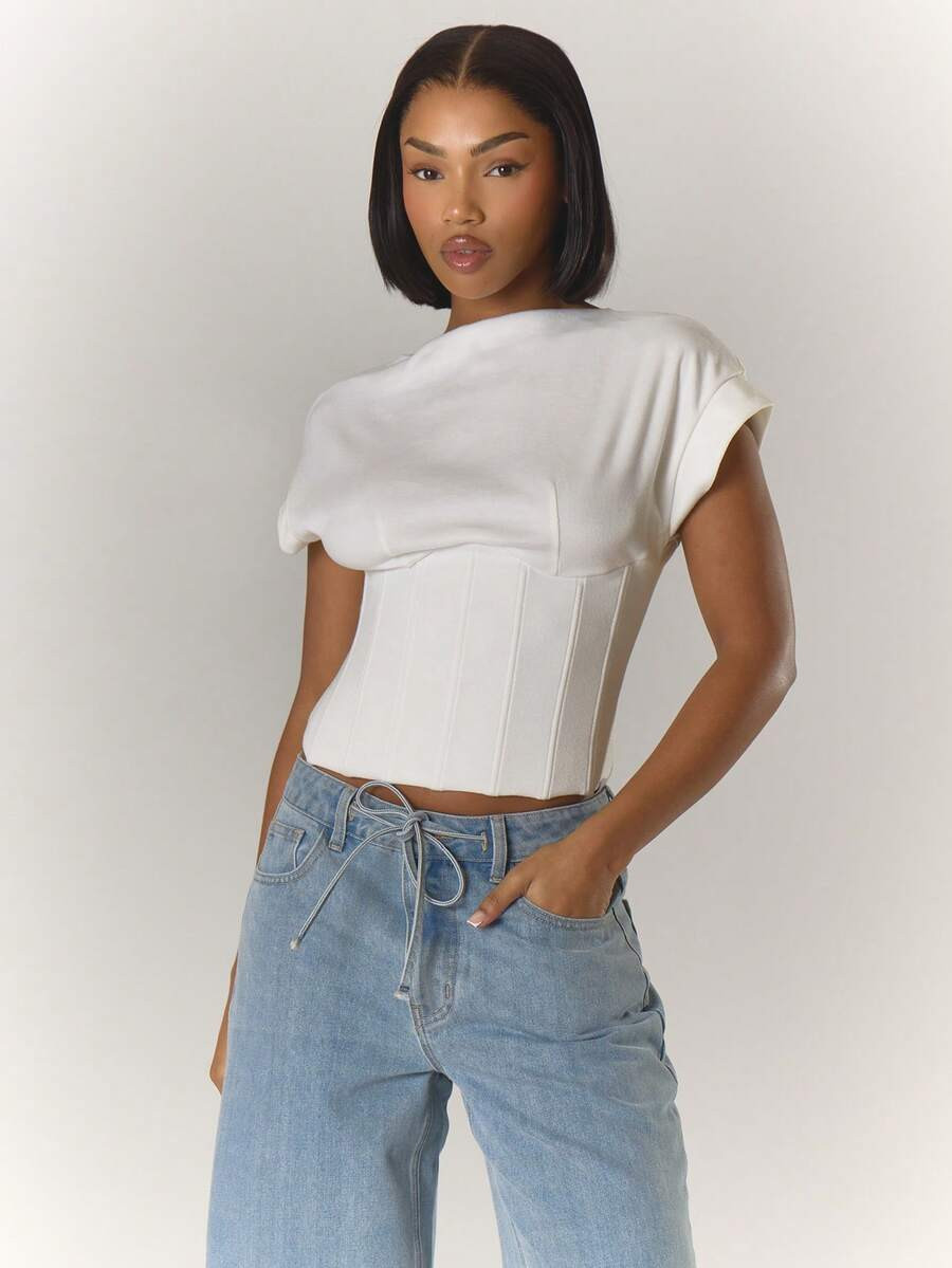 MUSERA Cap Sleeve Snatched Underbust Corset Top Classy Casual Sexy Going Out Fall Autumn Toffee E... | SHEIN