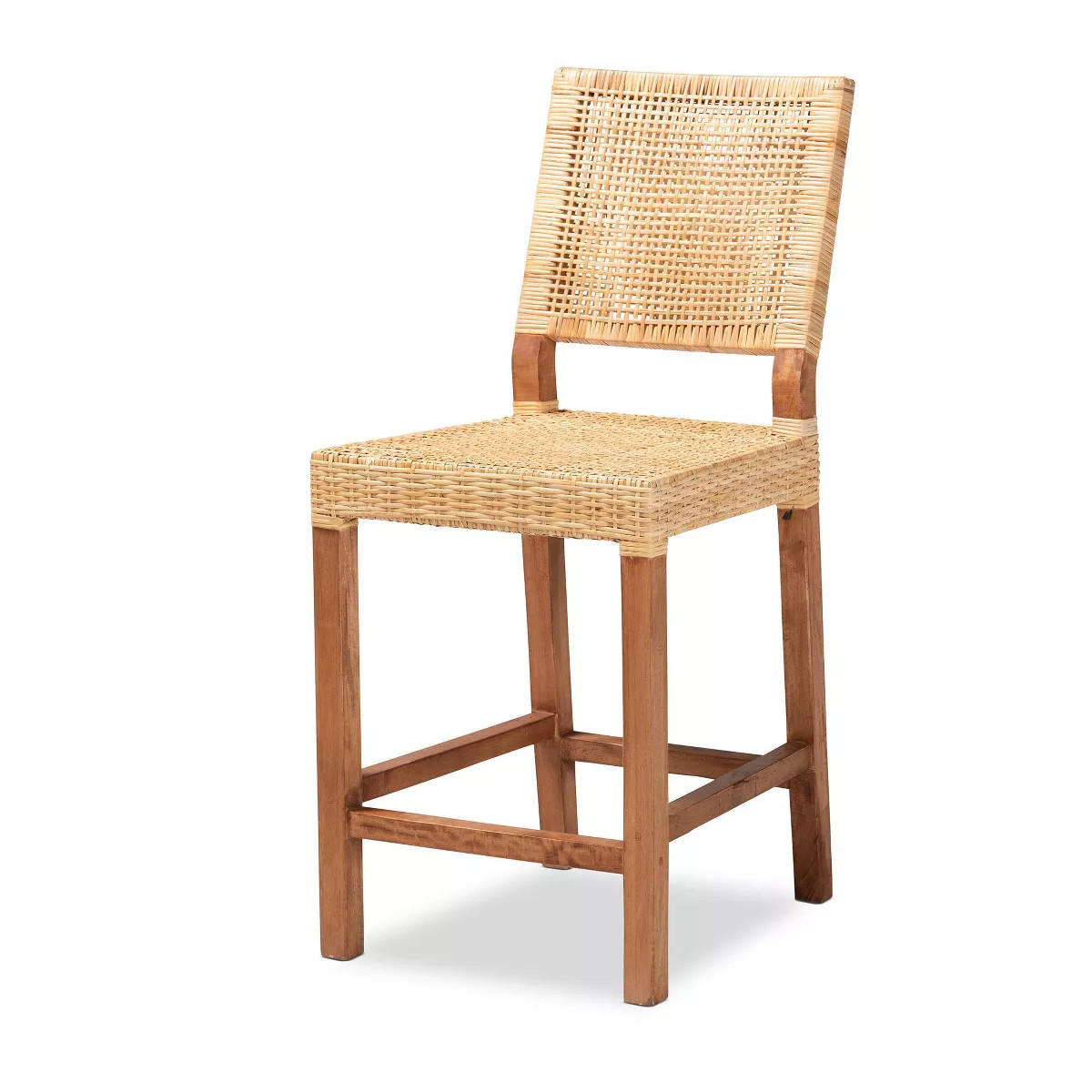 Lesia Rattan and Wood Counter Height Barstool Natural/Walnut - bali & pari: Mahogany Frame, No As... | Target