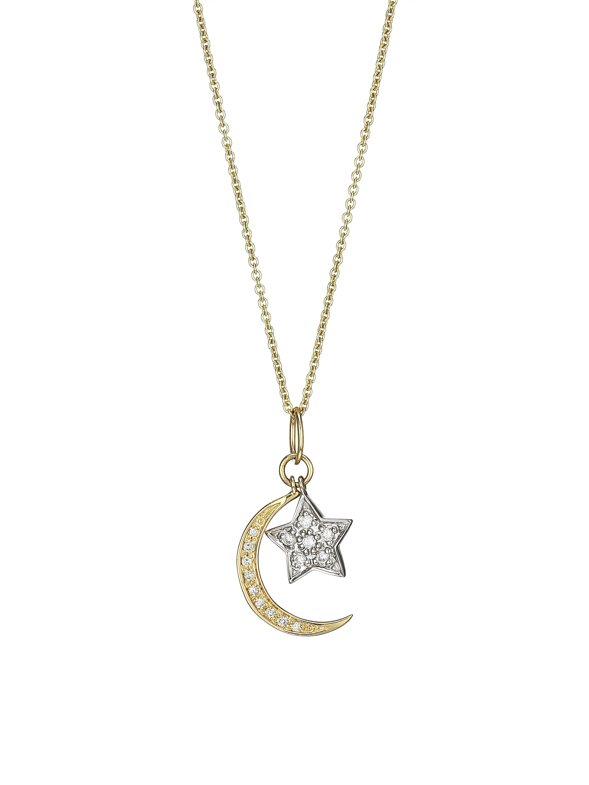 14K Gold Diamond Moon & Star Pendant Necklace | Saks Fifth Avenue