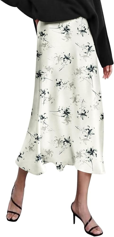 Zeagoo Skirts for Women High Waist Skirt Elegant Midi Skirt Satin | Amazon (US)