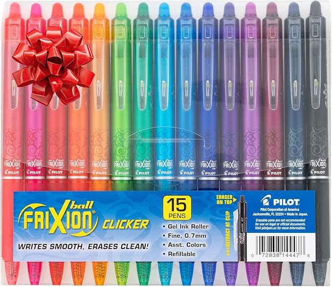 Pilot FriXion Erasable Gel Pens, Fine Point 0.7 mm Erasable Pens, Pack of 15 Assorted Colors | Amazon (US)
