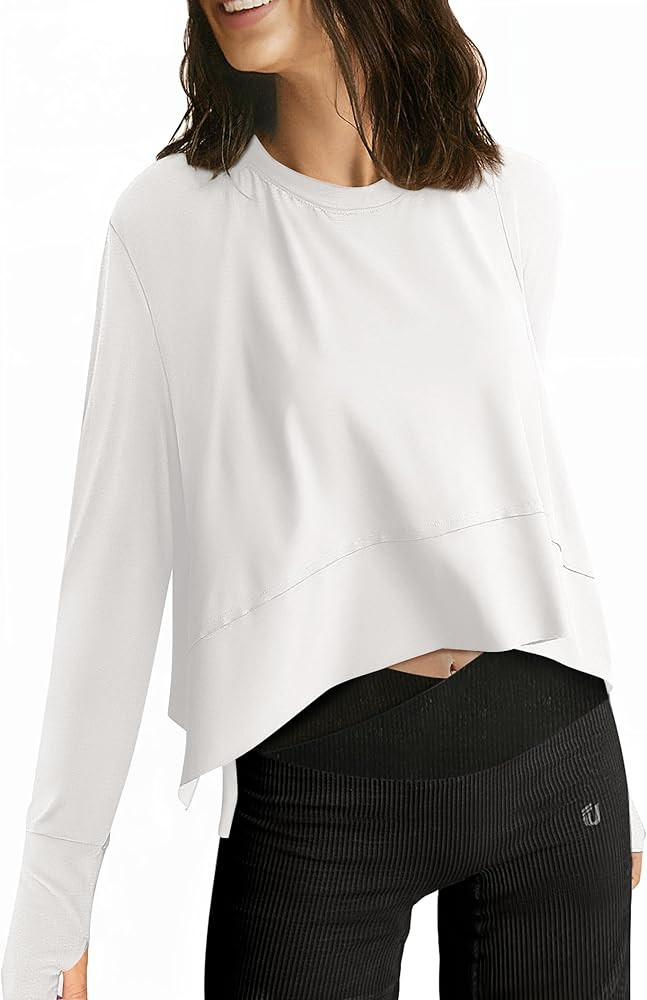 UEU Women's Crop Tops for Yoga Workout Athletic, Ice Cool Feeling Long Sleeves, Flowy Split Side ... | Amazon (US)