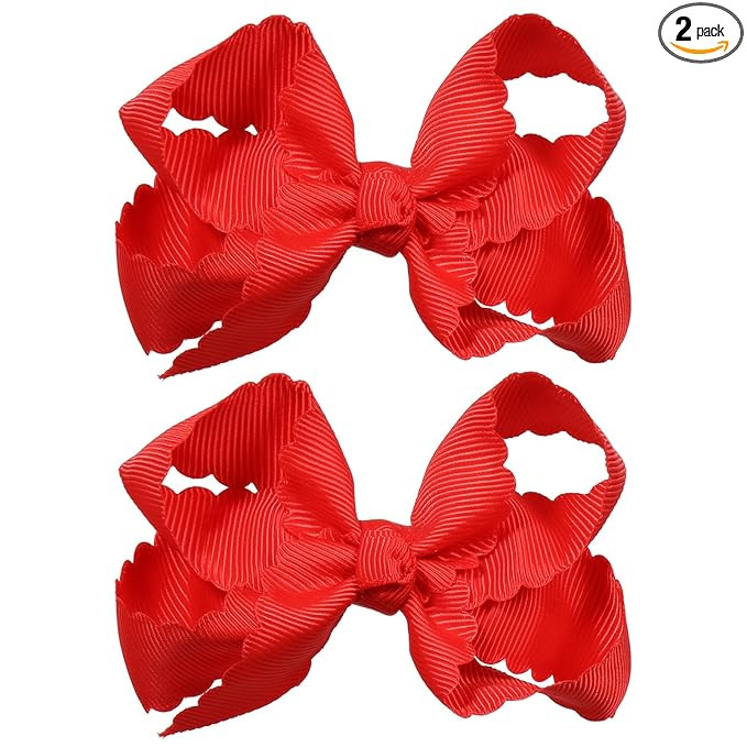 3 Inch Red Scalloped Hair Bows for Girls, Boutique Grosgrain Ribbon Bow Alligator Clips Kids Vale... | Amazon (US)