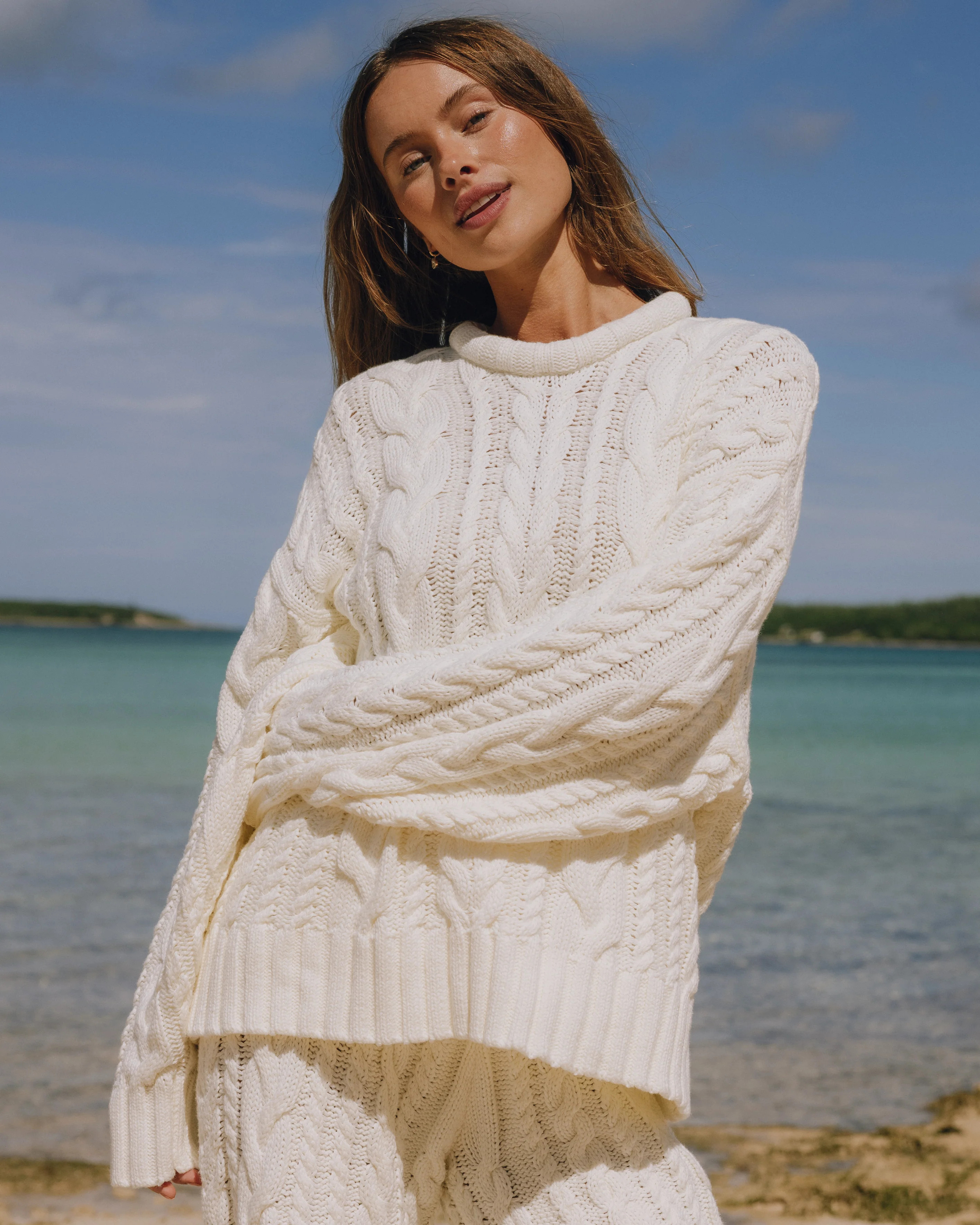 Cable Knit Oversized Sweater - Cream | Daily Drills LLC