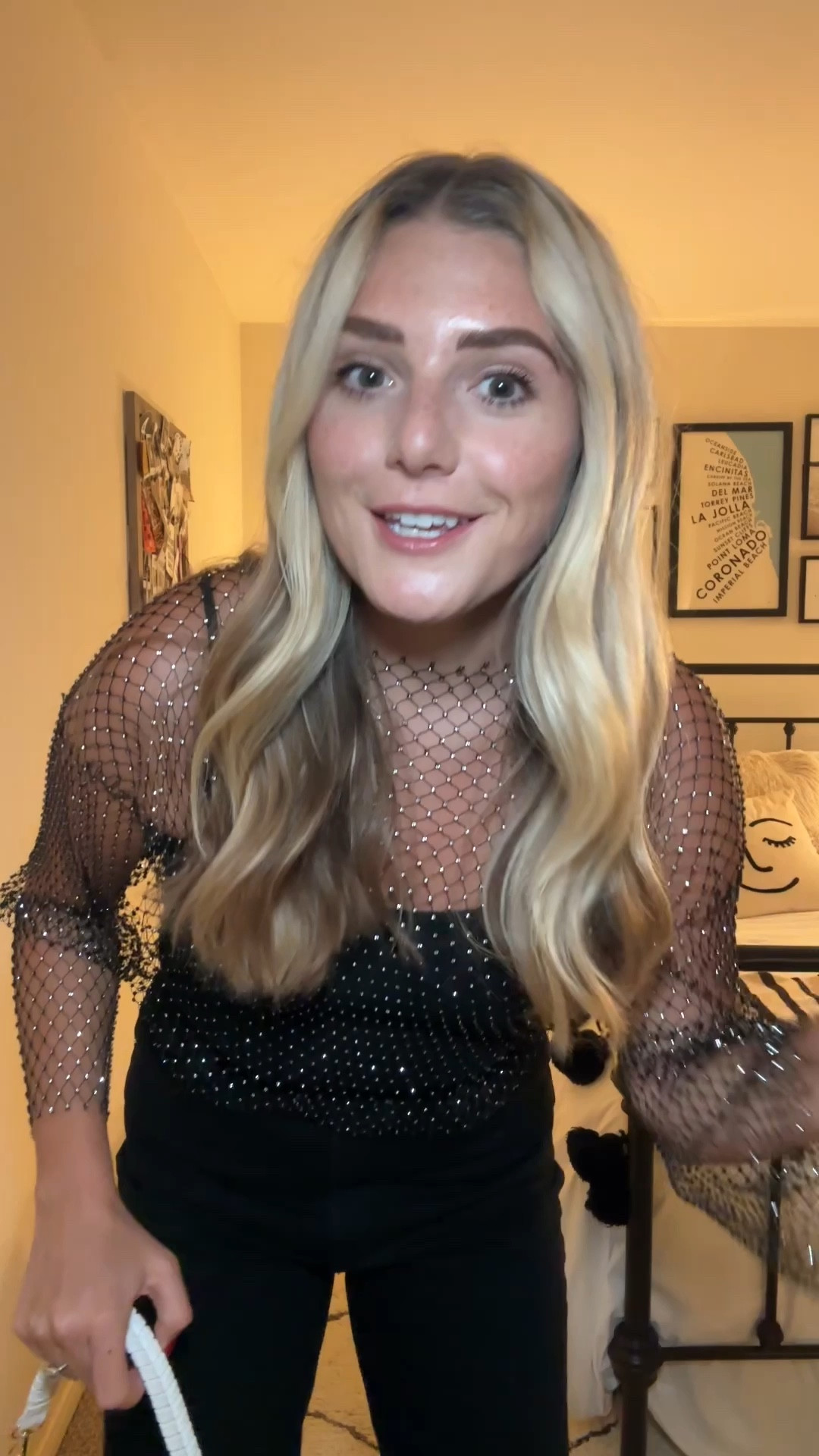Holiday outfit inspo | Abercrombie jeans and bedazzled sequin top 