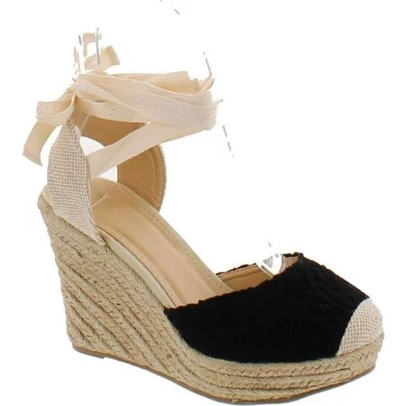 Wild Diva Maegan-32 Women Floral Crochet Ankle Wrap Slingback Espadrille Wedge - Black Black 9 | Walmart (US)