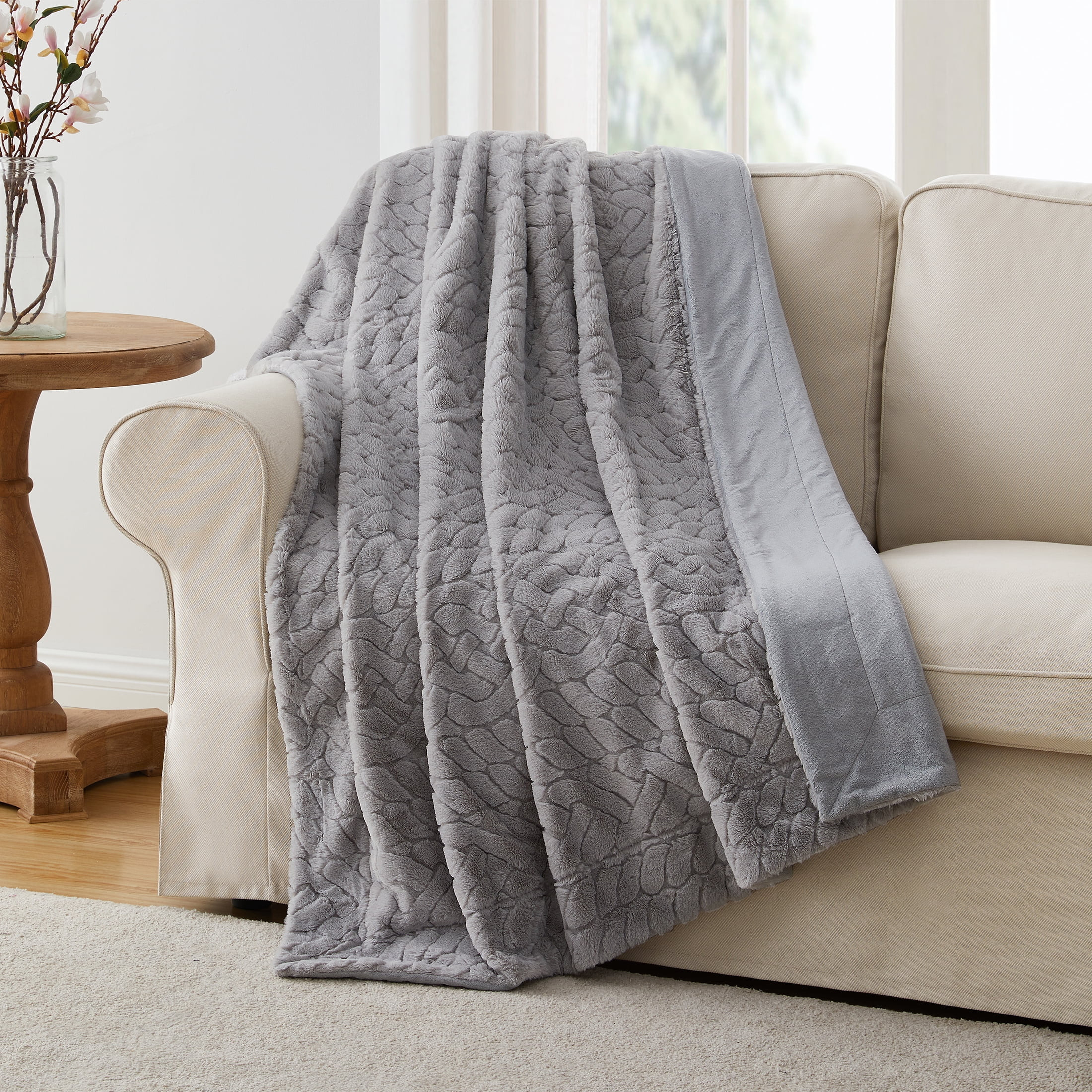My Texas House Jessie Carved Faux Rabbit Fur Stripe Throw, Easy Wash, 50 x 60, Grey - Walmart.com | Walmart (US)