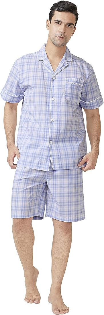 DAVID ARCHY Men's Lightweight Sleepwear Woven Cotton Button-Down Short Sleeve Pajamas Set Summer ... | Amazon (US)