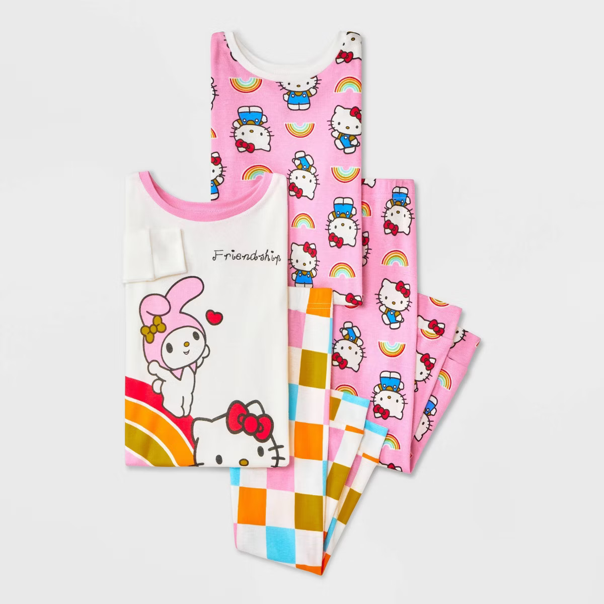 Toddler Girls' 4pc Hello Kitty Cotton Long Sleeve Rainbow Pajama Set - Pink/White 3T | Target