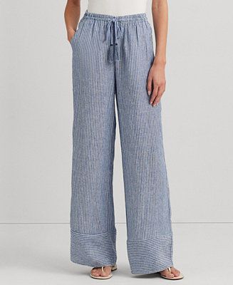 Lauren Ralph Lauren Women's Linen Striped Wide-Leg Pants - Macy's | Macy's