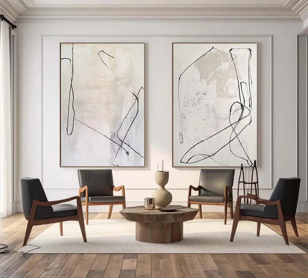 Set Of 2 Beige Painting Set Of 2 Beige Minimalist Painting Beige and white Minimalist Painting Se... | Etsy (US)