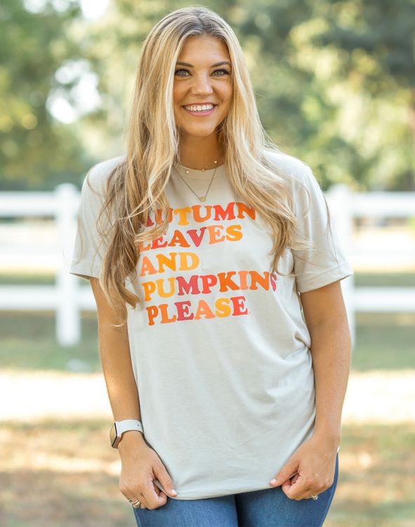 Autumn Leaves & Pumpkins Please Tee - Heather Dust | Callie Danielle