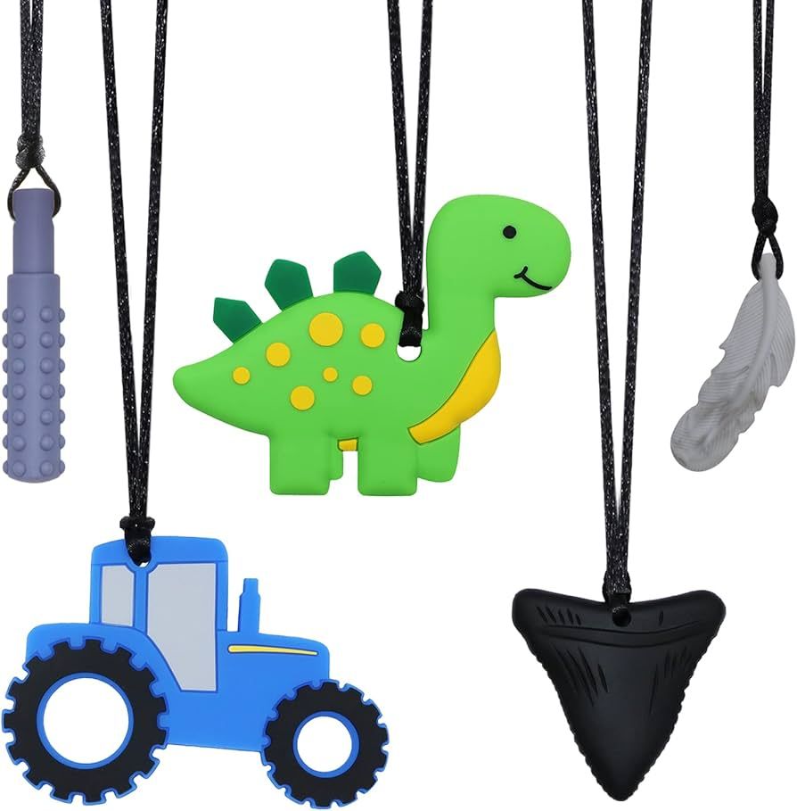 Chew Necklace for Sensory Kids, 5 Pack Chewy Necklaces for Boys and Girls with Autism ADHD SPD an... | Amazon (US)