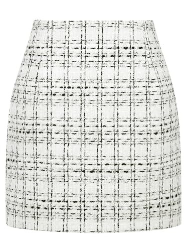 onlypuff Plaid Skirts for Women High Waisted Mini Skirts Ladies Fall Fashion Outfits Bodycon Above The Knee Dress Cream White L | Amazon (US)