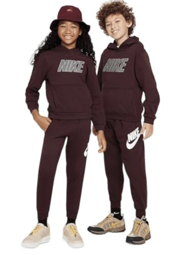 Nike Sportswear Club Fleece Big Kids' Pullover Hoodie Burgundy Crush/Metallic Silver Size Small (HF4226-652) | Amazon (US)