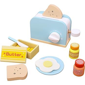 Amazon.com: Wooden Kitchen Toy, Pop-Up Bread and Butter Toaster Set, Play Bread Maker Kitchen Acc... | Amazon (US)
