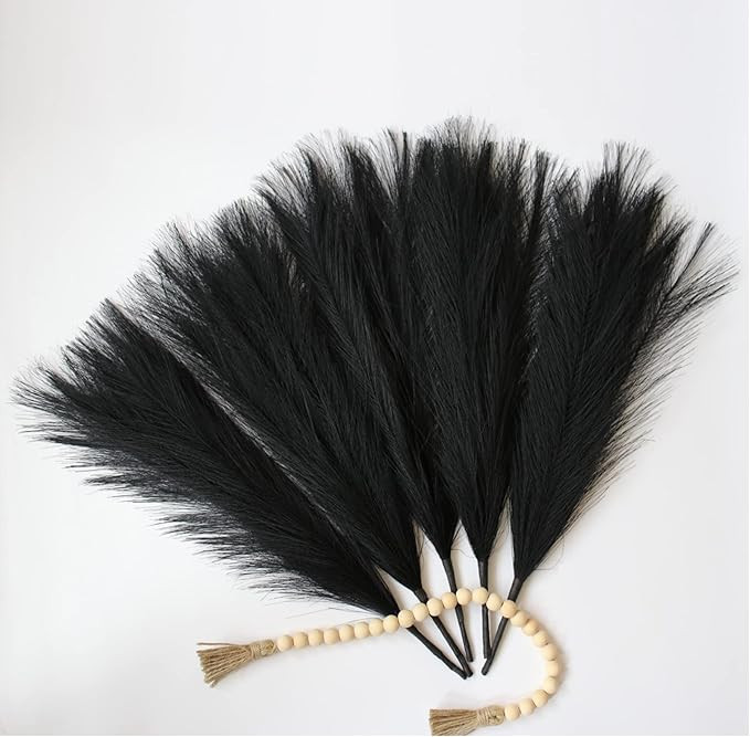 Black Pampas Grass Decor Tall 17"/45cm,Faux Pampas Grass with Wood Bead Garland,Artificial Dried ... | Amazon (US)