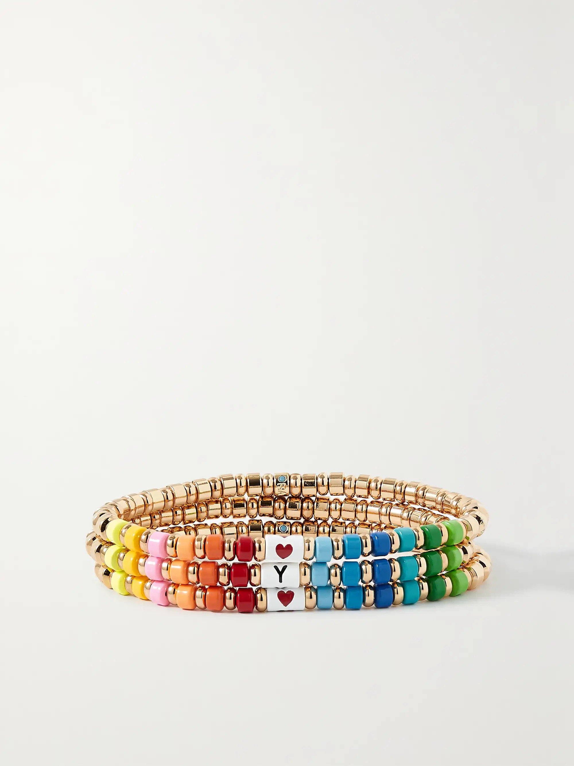 Little Letters set of three enamel and gold-tone bracelets | NET-A-PORTER (US)