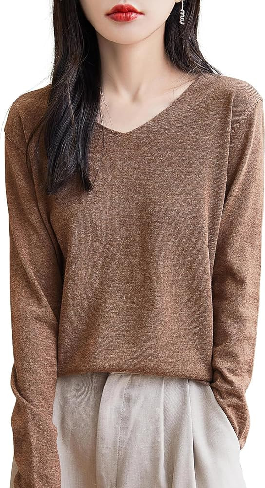 Chanyarn Women's 100% Merino Wool Base Layer Shirt Tops V Neck Long Sleeve Travel Hiking Tee T Sh... | Amazon (US)