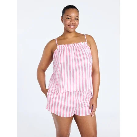 Joyspun Women's Cotton Ruffled Tank Top and Shorts Pajama Set, 2-Piece, Sizes XS-3X | Walmart (US)
