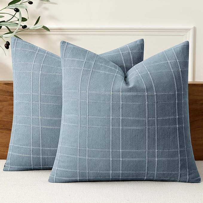 MIULEE Decorative Linen Check Throw Pillow Covers Neutral Farmhouse Vintage Pillow Covers 20x20 S... | Amazon (US)