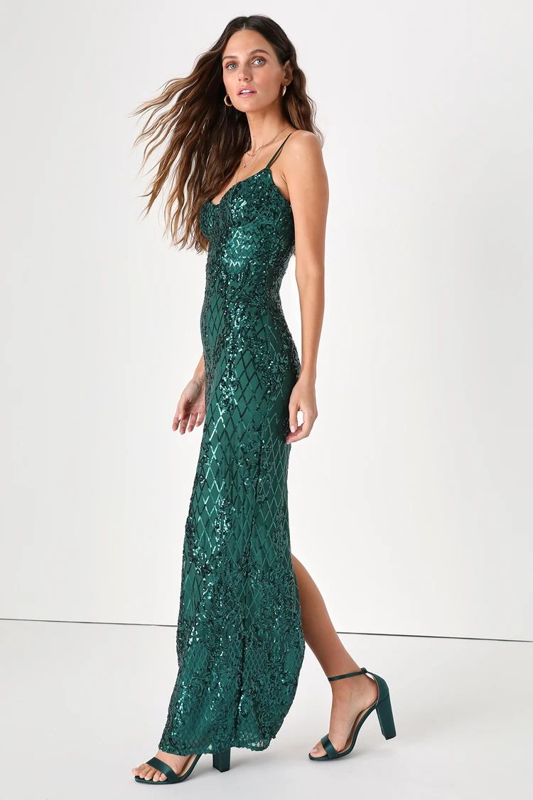 Moonlit Love Emerald Green Sequin Sleeveless Maxi Dress | Lulus