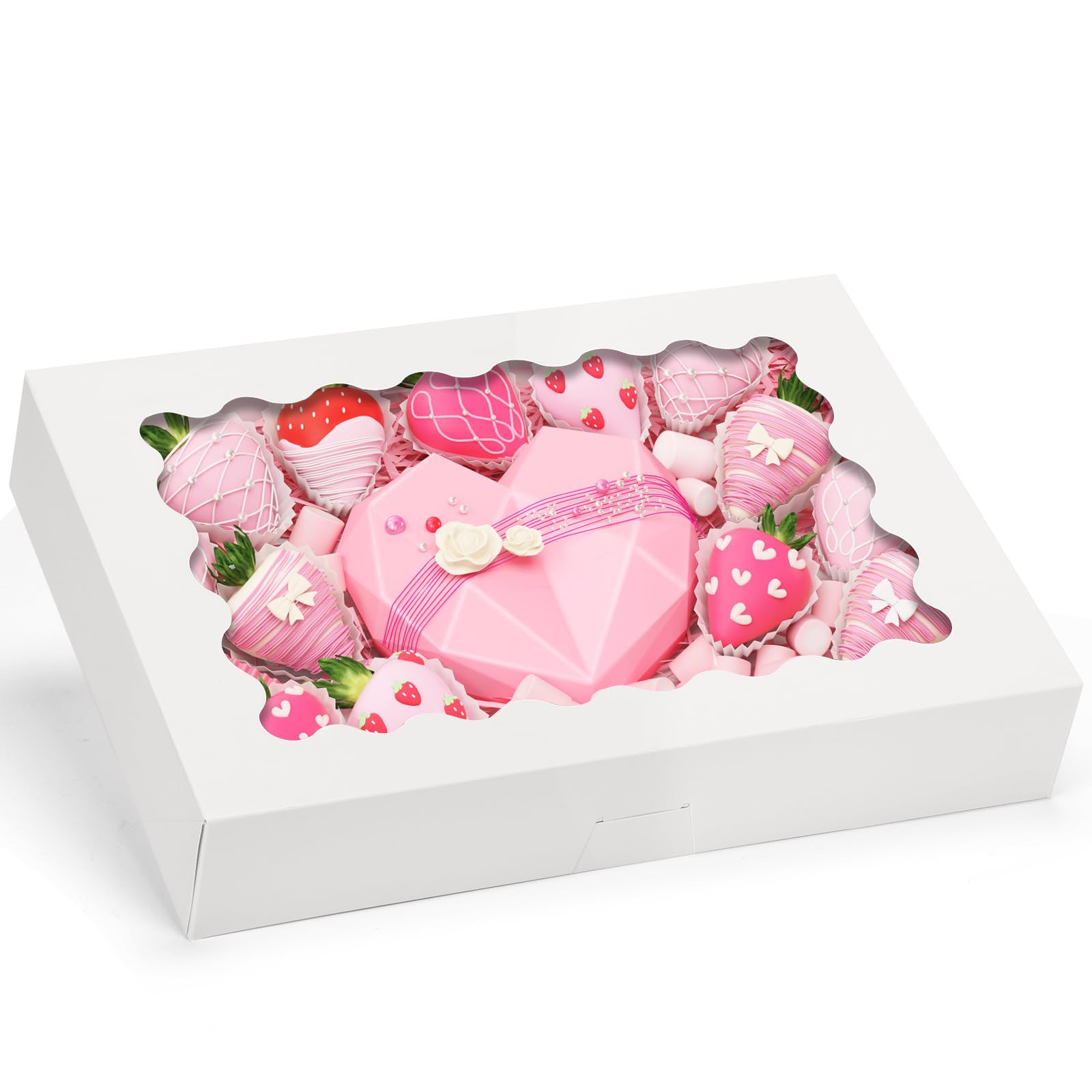 Moretoes 24pcs Bakery Boxes, 14x10x2.5 Inch Treat Boxes with Window for Chocolate Covered Strawbe... | Amazon (US)