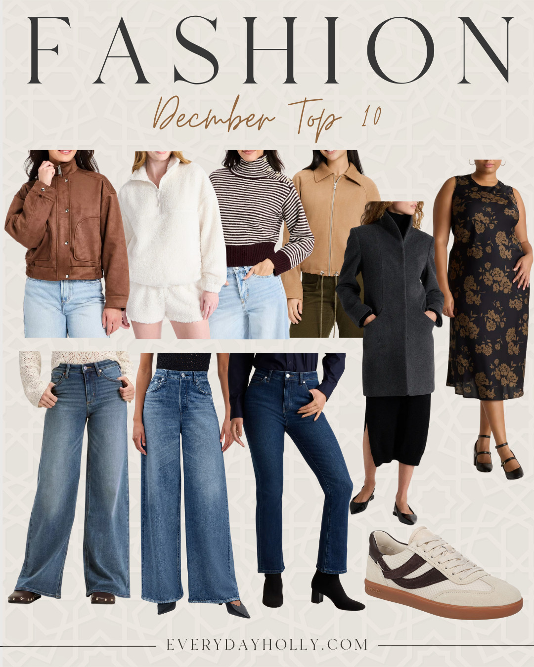 December top 10 fashion finds, best sellers, winter fashion, wide leg jeans, viral sweatpants jeans, suede jackets, fleece pullover, casual sneakers, wool coat, everydayholly 

 #LTKSeasonal #LTKOver40 #LTKPetite