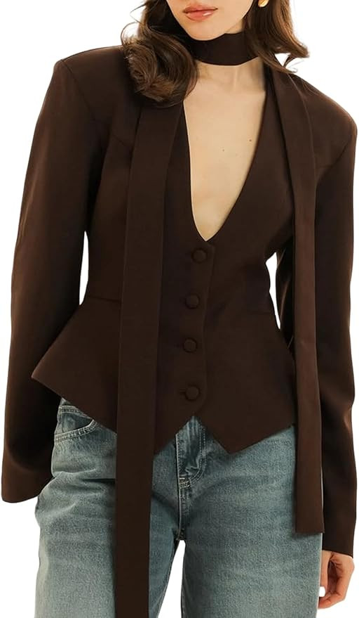 Tcremisa Blazers for Women Business Casual V Neck Button Up Blazer Jackets Dressy Long Sleeve Off... | Amazon (US)