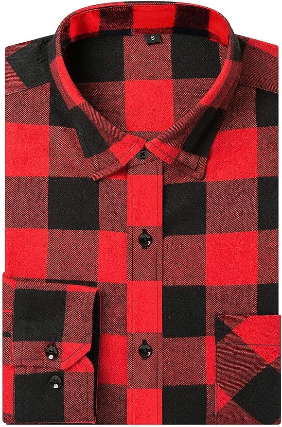 DOKKIA Men's Dress Buffalo Plaid Checkered Fitted Long Sleeve Flannel Shirt Jacket | Amazon (US)