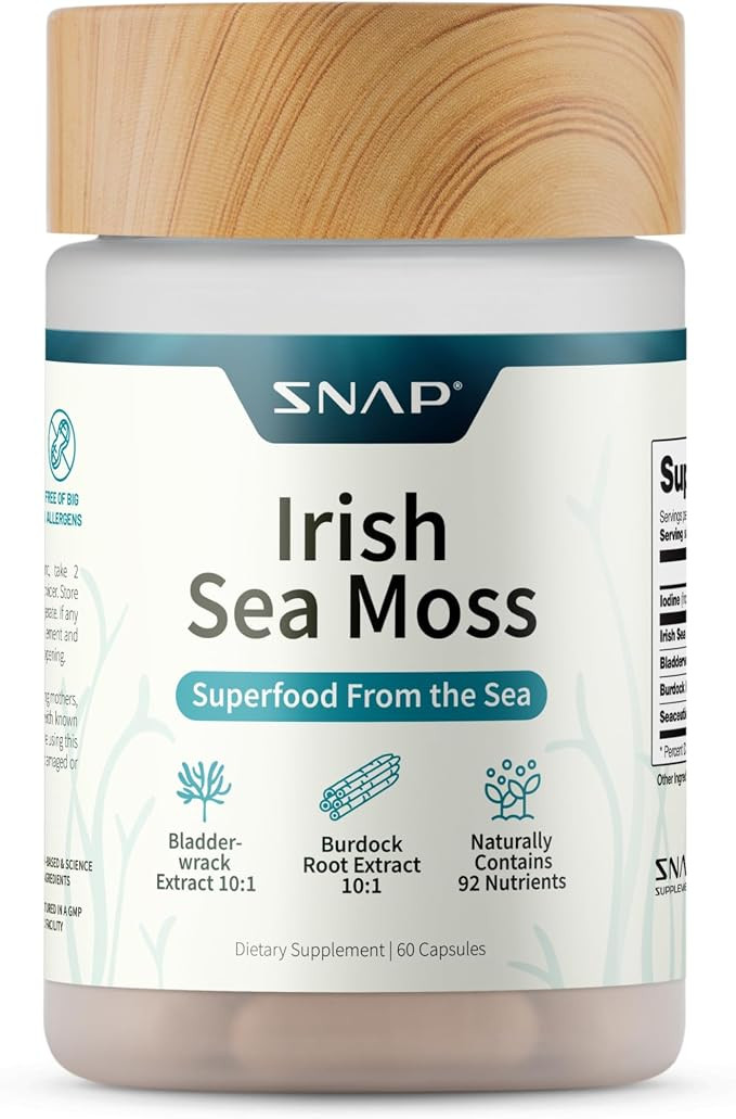 Snap Supplements Irish Sea Moss with Bladderwrack, Burdock Root & Iodine – Natural Sea Moss Sup... | Amazon (US)