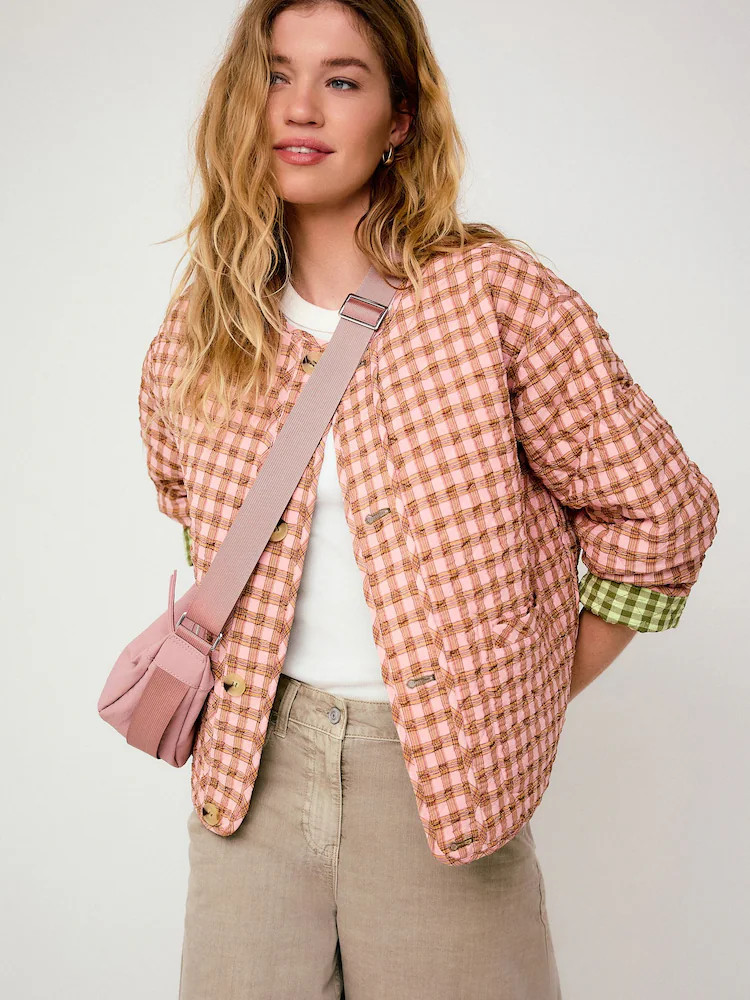 Roze/groen - Reversible Gingham Quilted Jacket | Next EU