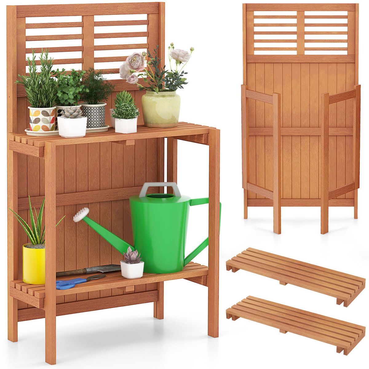 Costway Wood Potting Bench Waterproof Garden Table with 2-Tier Open Storage Shelf | Target