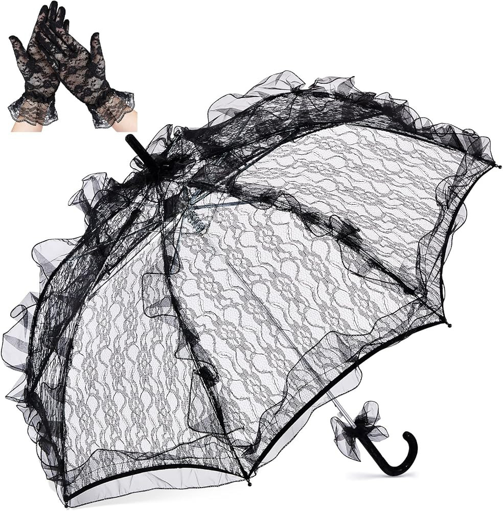 Lace Parasol Umbrella and Lace Gloves Set Wedding Bridal Umbrella for Decoration Tea Party Costum... | Amazon (US)