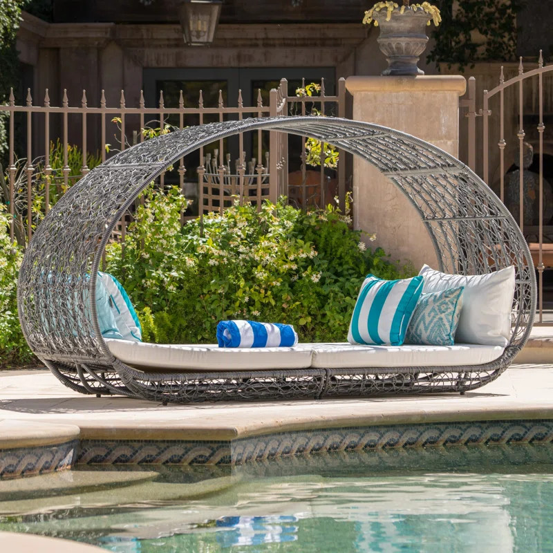 Lavina 91.25'' Wide Outdoor Wicker Patio Daybed with Cushions | Wayfair North America