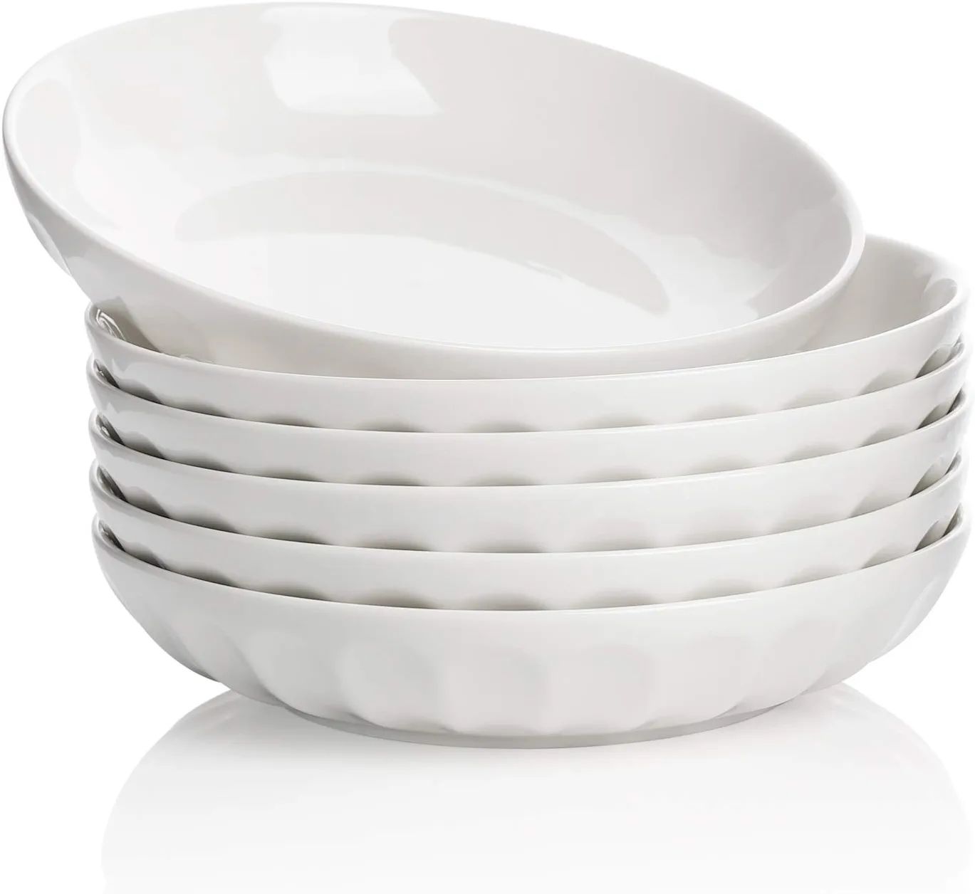 Teocera Pasta Bowls, Salad Bowls, Porcelain Bowl Set, Wide and Shallow, Fluted Design, 30 Ounce -... | Amazon (US)