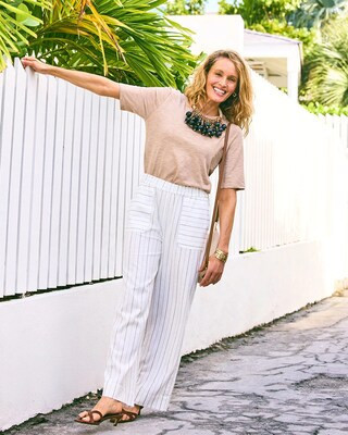 Women's Pinstriped Linen-Cotton Crop Pants in Neutral | Chico's | Chico's