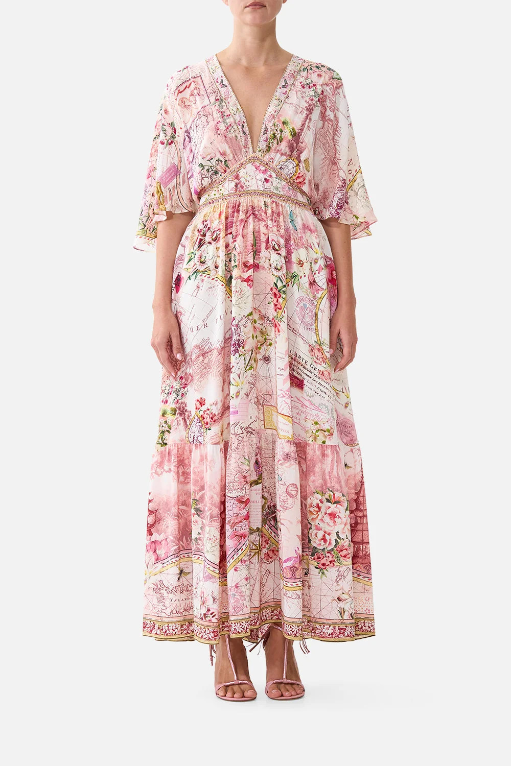 The Journal De Voyage Shaped Waist Short Sleeve V-Neck Maxi Dress | CAMILLA US | Camilla US