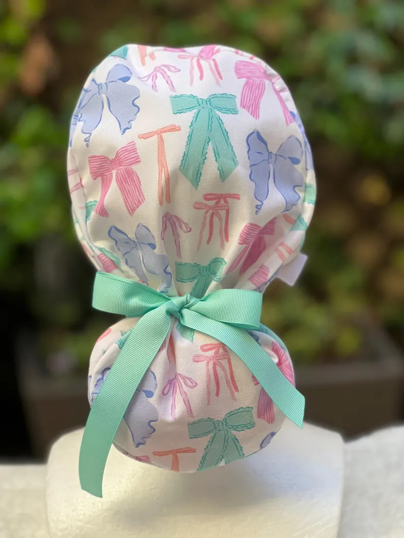 Bows scrub cap, ribbon Scrub cap, Nurse Anesthesiologist Ponytail scrub cap, Nurse Anesthetist Sa... | Etsy (Global)