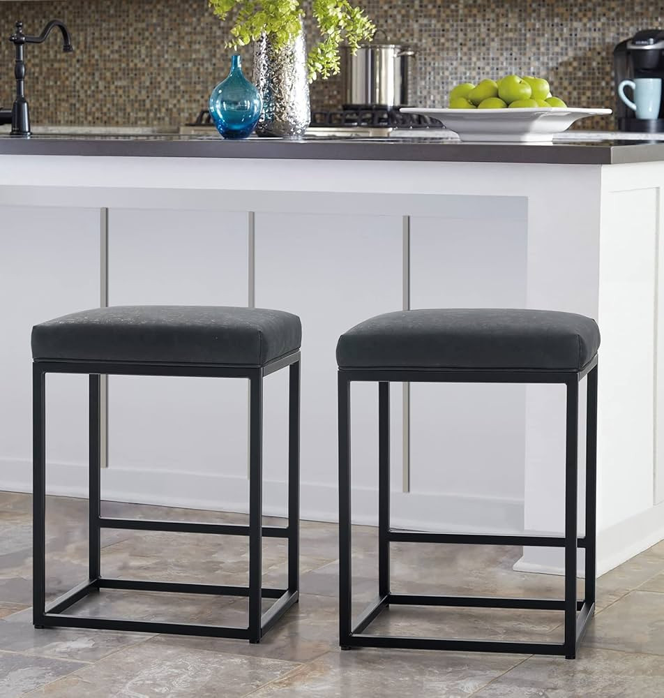 MAISON ARTS Black Counter Height 24" Bar Stools Set of 2 for Kitchen Counter Backless Modern Squa... | Amazon (US)