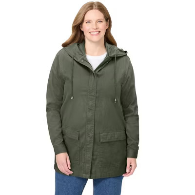 Woman Within Lightweight Utility Hoodie Jacket - 26/28, Olive Green | Target