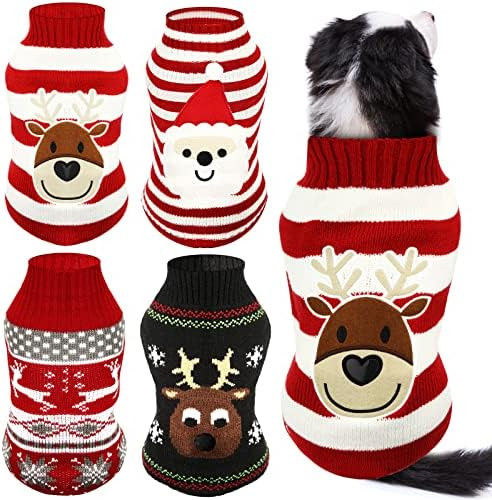 4 Pieces Dog Sweaters Christmas Halloween Dog Holiday Sweaters Puppy Snow Elk Reindeer Snowman Skull | Amazon (US)