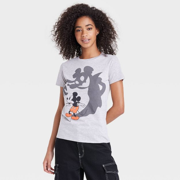 Women's Disney Mickey Mouse Shadow Short Sleeve Graphic T-Shirt - Heather Gray | Target