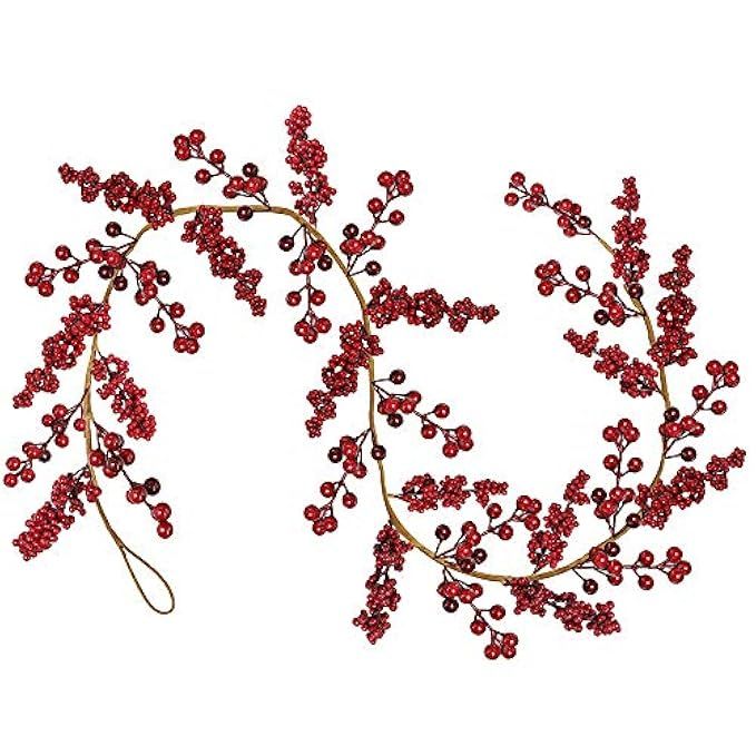 Supla 6' Red Berry Garland Christmas Berry Twig Garland Wired Stems with Bulk Assorted Large Berries | Amazon (US)