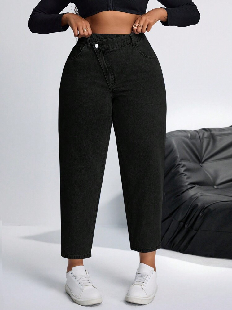 Slaydiva Plus Size Plain Button Front Pocket Simple Design Casual Denim Jeans | SHEIN
