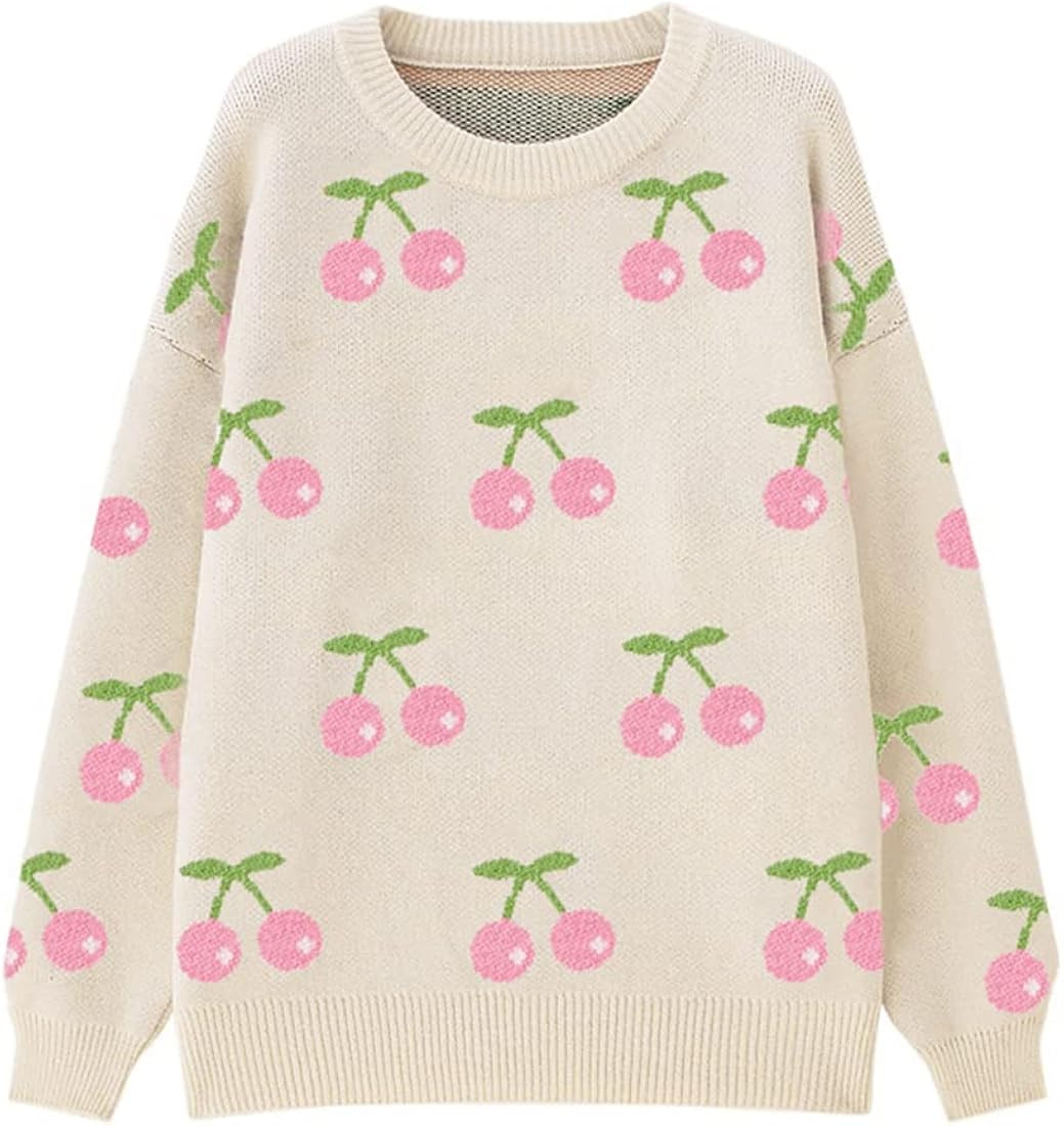 Womens Knitted Orange Sweater Casual Loose Long Sleeve Pullover Sweater Tops | Amazon (US)