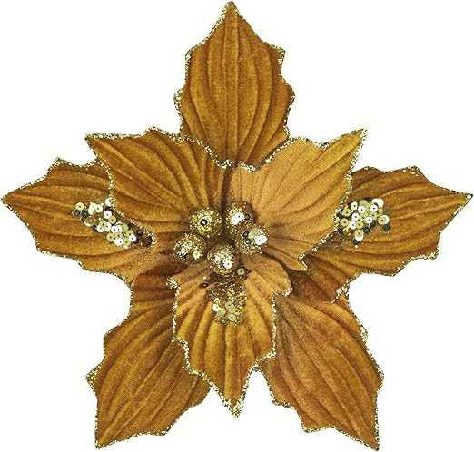 KI Store Gold Velvet Christmas Tree Flower Decoration 6pcs 10-Inch Sequined Christmas Poinsettia ... | Amazon (US)