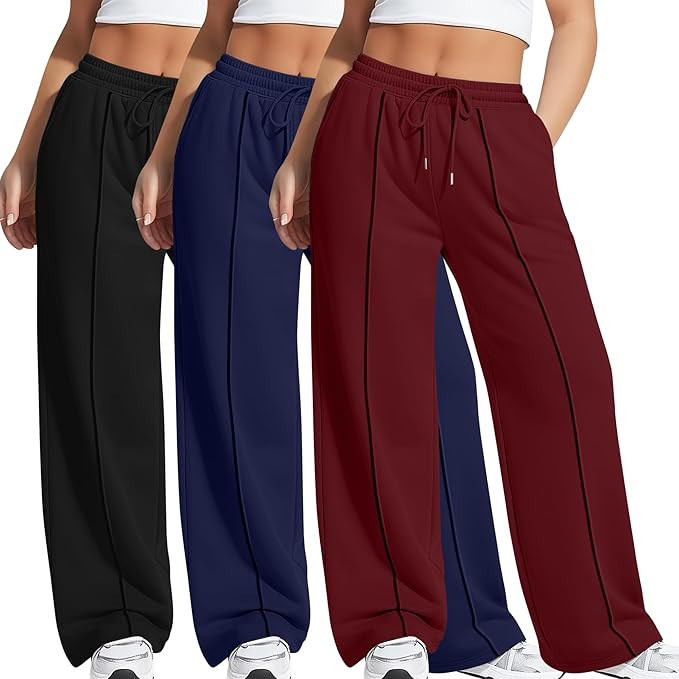 3 Pack Women's Plus Size Wide Leg Sweatpants Lounge Baggy Drawstring Pants Loose Casual Yoga Pant... | Amazon (US)