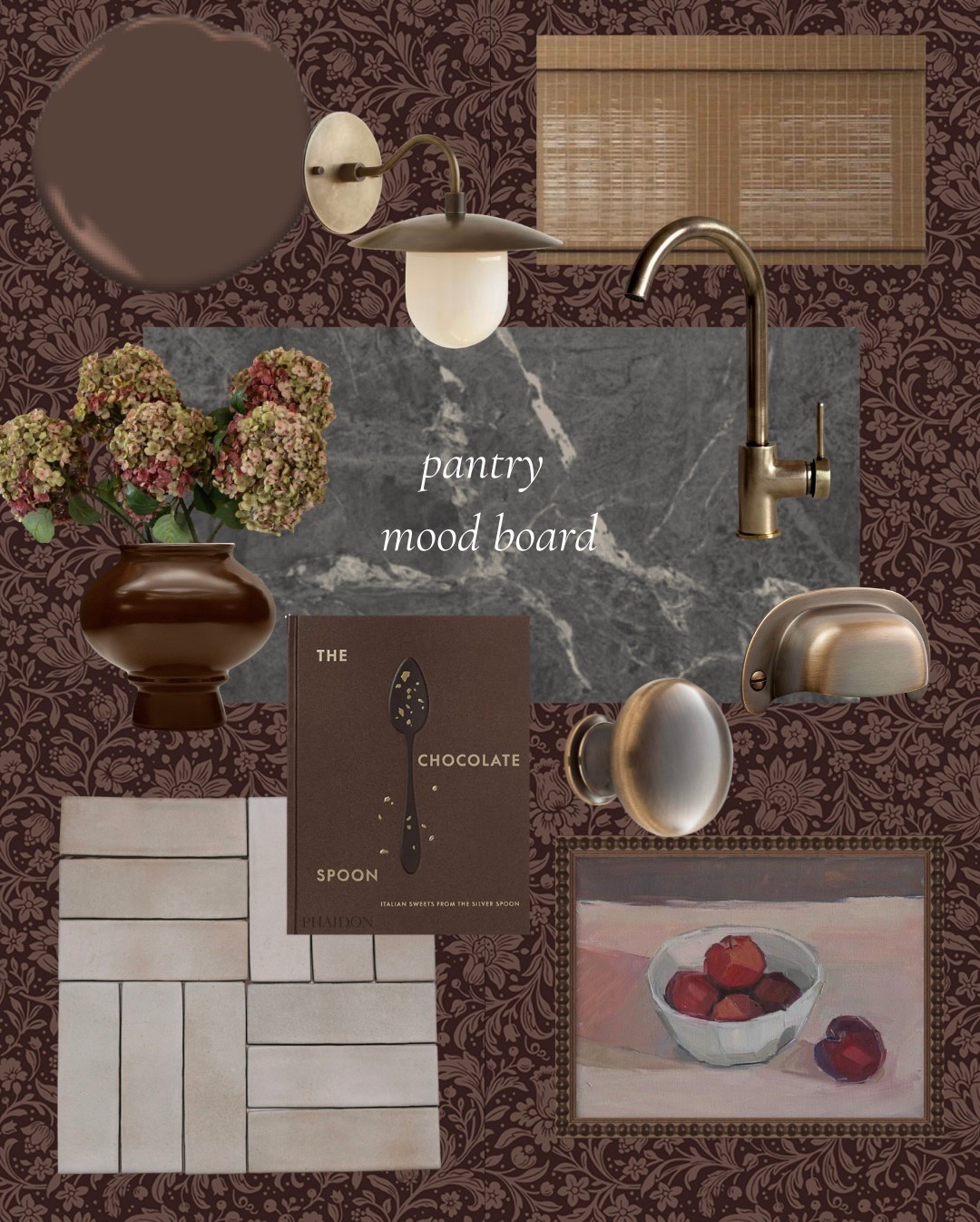 Paint color: Ben Moore Barista 
Soapstone counter 
Burnished antique cabinet hardware 